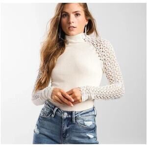 Free People Women’s Revolve Clement Top Crochet Mock Fitted Stretch Cotton XL
